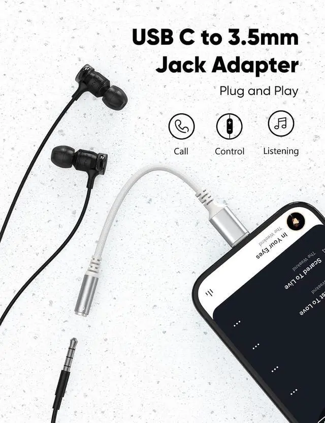 Alt view image 2 of 7 - USB Type C to 3.5mm Female Headphone Jack Adapter (3-Pack)
