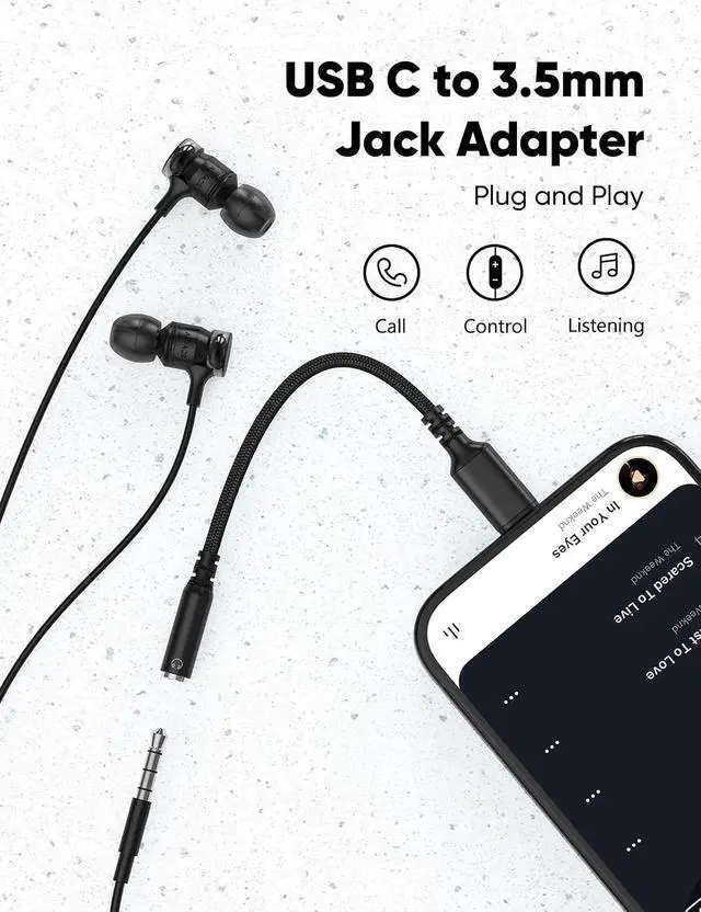Alt view image 2 of 7 - USB Type C to 3.5mm Female Headphone Jack Adapter (6-Pack)