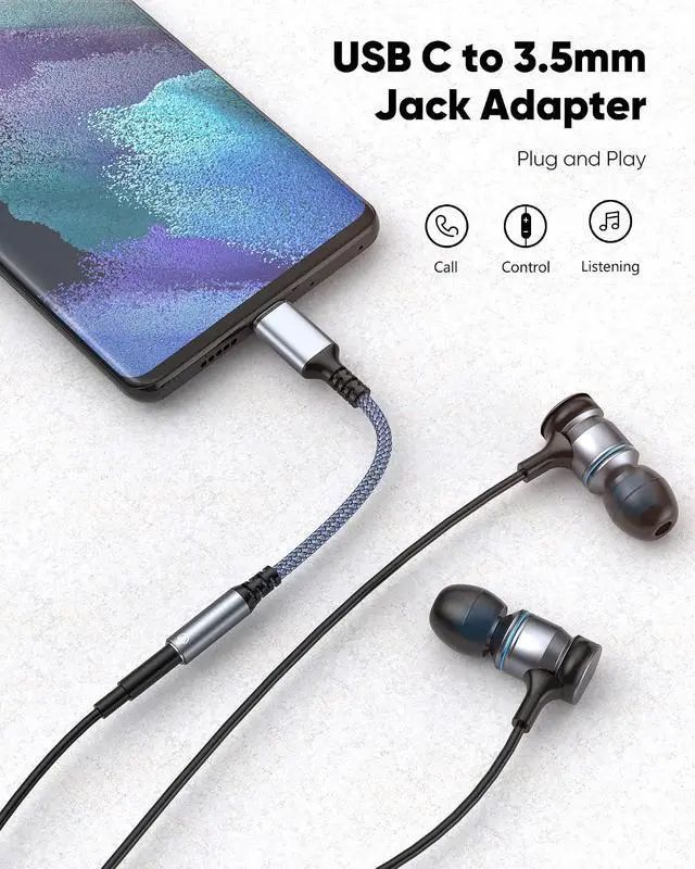 Alt view image 2 of 7 - USB Type C to 3.5mm Female Headphone Jack Adapter (3-Pack)