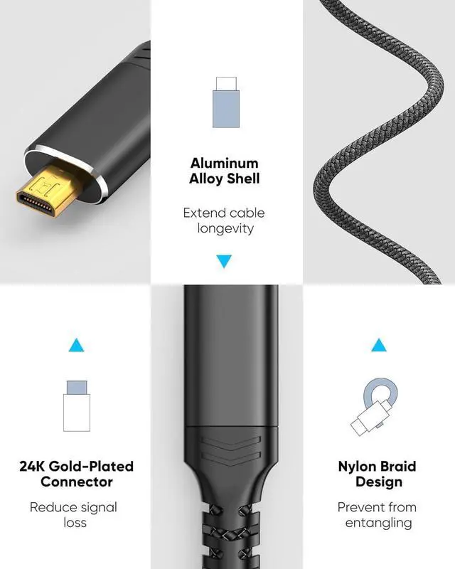 Alt view image 3 of 7 - 4K Micro HDMI to HDMI Cable 15 FT, 4K@60HZ 2K@165HZ 18Gbps