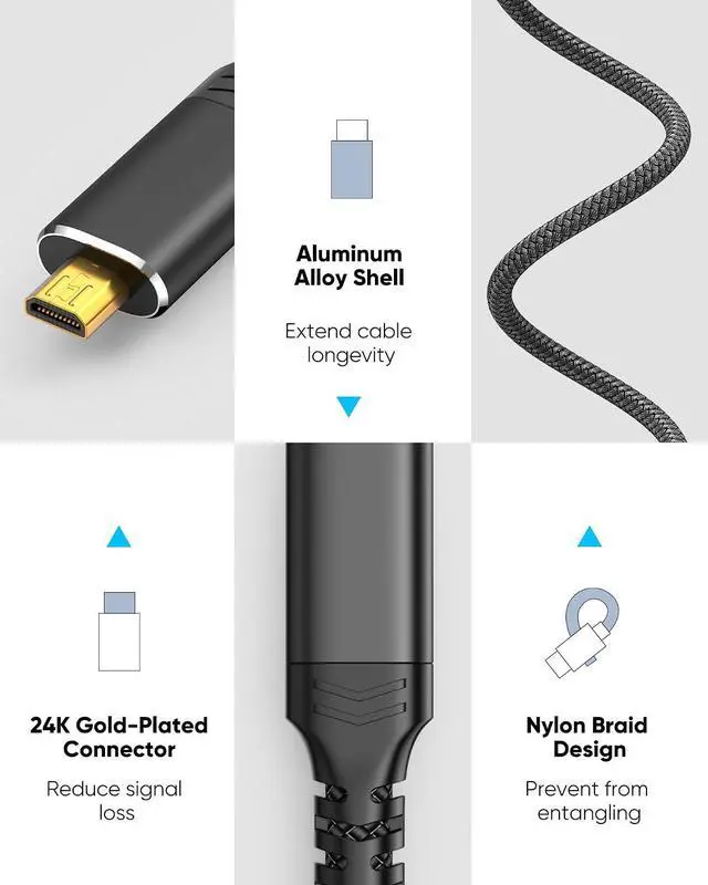 Alt view image 4 of 7 - 4K Micro HDMI to HDMI Cable Black 3 FT, 4K@60Hz