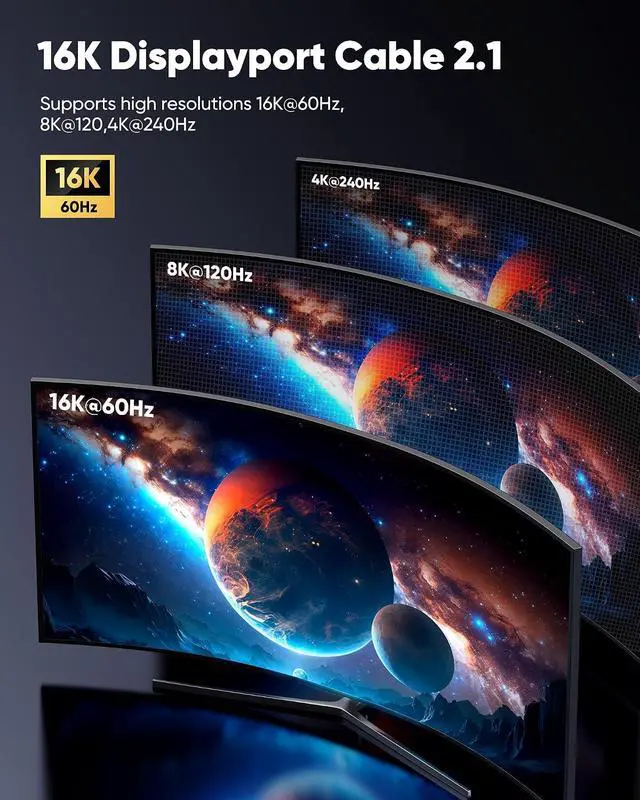 Alt view image 5 of 7 - 8K 10K 4K HDMI Cable & 16K Displayport Cable 2.1, DP 2.1 Cable 6FT