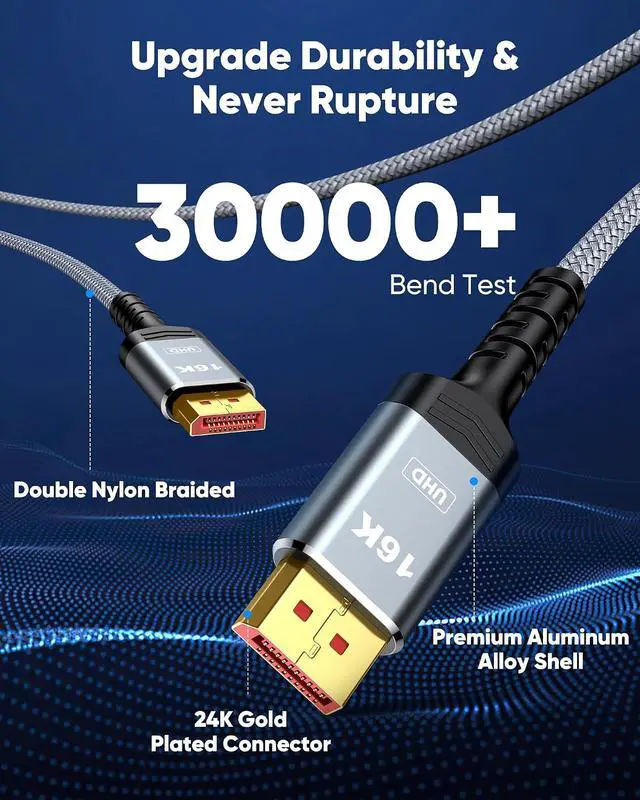 Alt view image 7 of 7 - 8K 10K 4K HDMI Cable & 16K Displayport Cable 2.1, DP 2.1 Cable 6FT