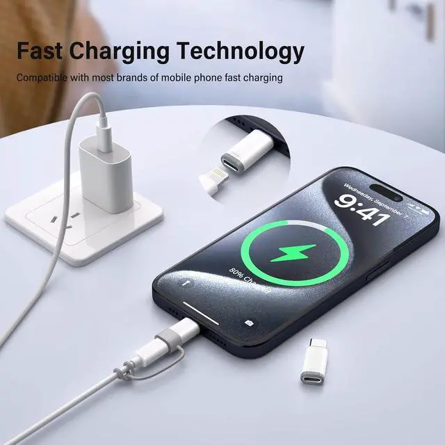 Alt view image 5 of 7 - 4 Pack Lightning to USB C Adapter for iPhone 15/16/17 Pro/17 Pro Max,for iPhone 17/16 Charger,17/16 Accessories,Fast Charging & Data Transfer,USB C Charger Connector Cable (White)