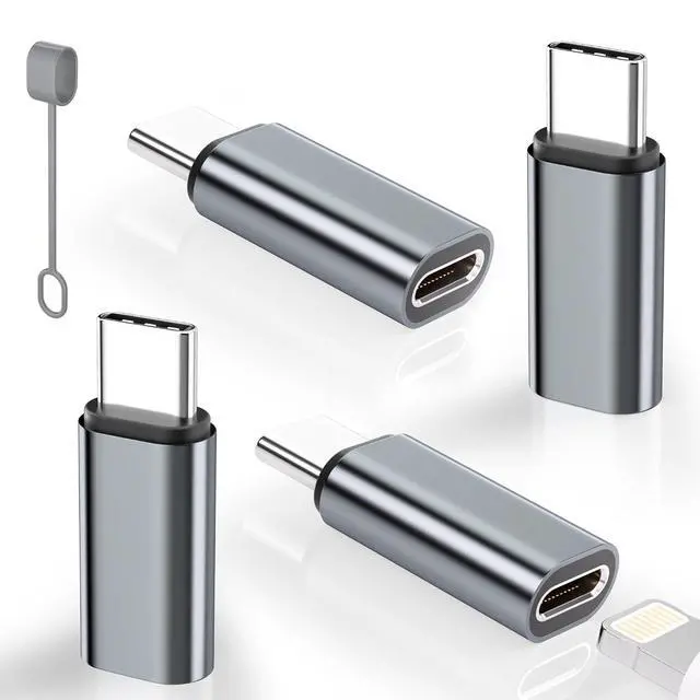 Main image of 4 Pack Lightning to USB C Adapter for iPhone 15/16/17 Pro/17 Pro Max,for iPhone 17/16 Charger,17/16 Accessories,Fast Charging & Data Transfer,USB C Charger Connector Cable (Gray)