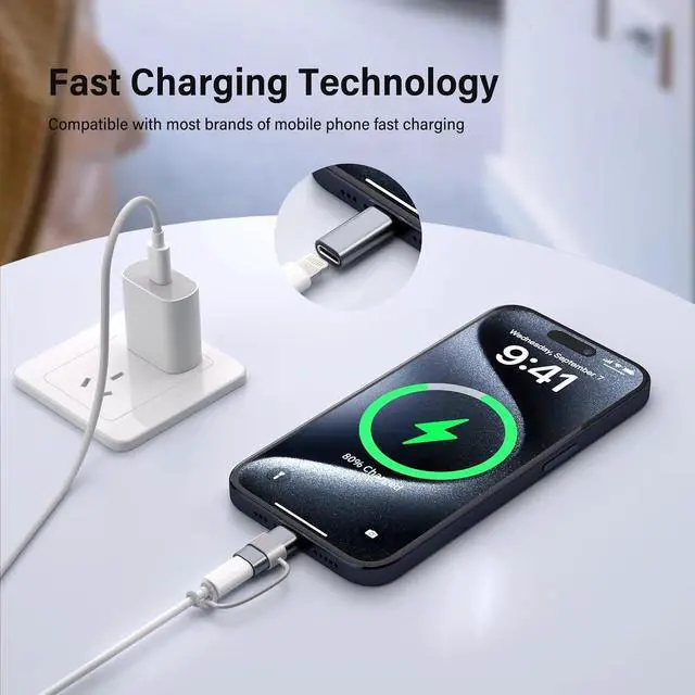 Alt view image 4 of 7 - 4 Pack Lightning to USB C Adapter for iPhone 15/16/17 Pro/17 Pro Max,for iPhone 17/16 Charger,17/16 Accessories,Fast Charging & Data Transfer,USB C Charger Connector Cable (Gray)