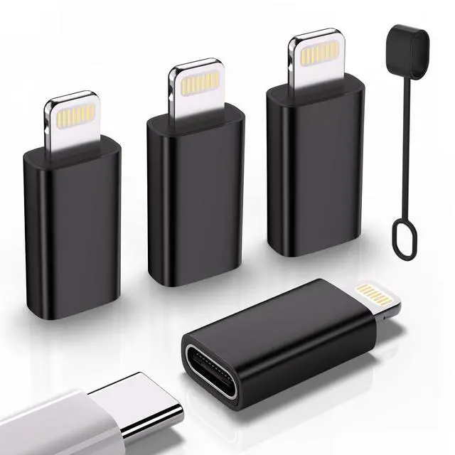 Main image of USB C Type C to Lightning Adapter 4 Pack 1.8-2.2A 15W Fast Charging Support Data Sync,Lightning to USB Type C Cable Adapter for iPhone/iPad/for Airpods,with Anti-Lost Loop,Not for Audio/OTG (Black)