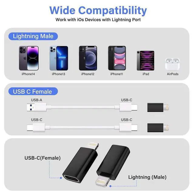 Alt view image 6 of 7 - USB C Type C to Lightning Adapter 4 Pack 1.8-2.2A 15W Fast Charging Support Data Sync,Lightning to USB Type C Cable Adapter for iPhone/iPad/for Airpods,with Anti-Lost Loop,Not for Audio/OTG (Black)