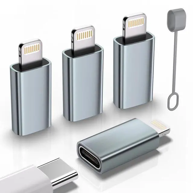 Main image of USB C Type C to Lightning Adapter 4 Pack 1.8-2.2A 15W Fast Charging Support Data Sync,Lightning to USB Type C Cable Adapter for iPhone/iPad/for Airpods,with Anti-Lost Loop,Not for Audio/OTG, Gray