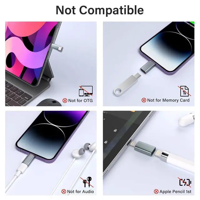 Alt view image 6 of 7 - USB C Type C to Lightning Adapter 4 Pack 1.8-2.2A 15W Fast Charging Support Data Sync,Lightning to USB Type C Cable Adapter for iPhone/iPad/for Airpods,with Anti-Lost Loop,Not for Audio/OTG, Gray