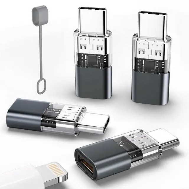 Main image of 4 Pack Lightning to USB C Adapter for iPhone 15/16 Pro/16 Pro Max/Plus,Samsung S24,iPad Air,Nintendo Switch,Fast Charging&Data Transfer Lightning Crystal