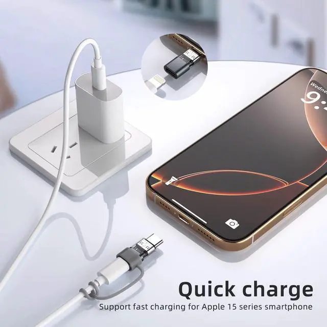 Alt view image 4 of 7 - 4 Pack Lightning to USB C Adapter for iPhone 15/16 Pro/16 Pro Max/Plus,Samsung S24,iPad Air,Nintendo Switch,Fast Charging&Data Transfer Lightning Crystal