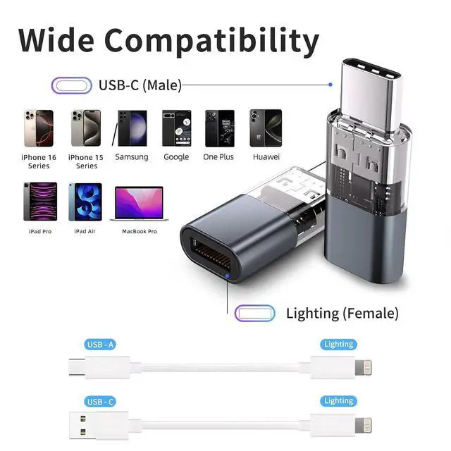 Alt view image 7 of 7 - 4 Pack Lightning to USB C Adapter for iPhone 15/16 Pro/16 Pro Max/Plus,Samsung S24,iPad Air,Nintendo Switch,Fast Charging&Data Transfer Lightning Crystal