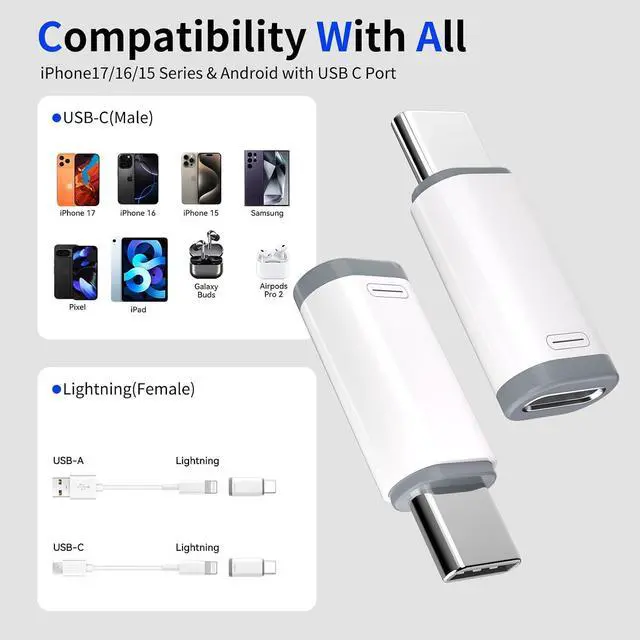 Alt view image 4 of 7 - USB C Type C to Lightning Adapter MFi Certified 4 Pack 27W Fast Charging & 4 Pack Lightning to USB C Adapter for iPhone 15/16/17 Pro/17 Pro Max