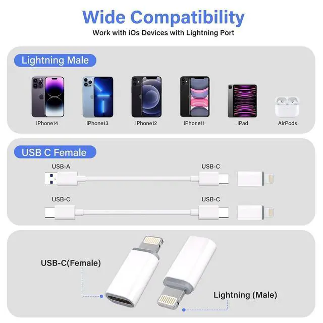 Alt view image 6 of 7 - USB C Type C to Lightning Adapter MFi Certified 4 Pack 27W Fast Charging & 4 Pack Lightning to USB C Adapter for iPhone 15/16/17 Pro/17 Pro Max