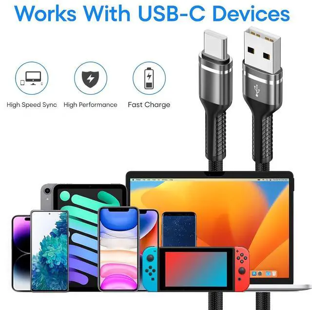 Alt view image 7 of 7 - USB-A to USB-C Cable 3.3ft+6ft Fast Charging Cord for Samsung