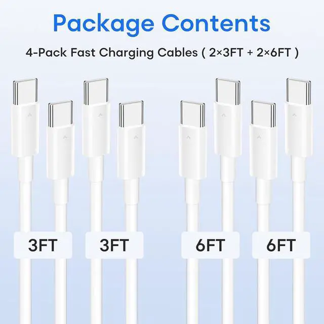 Alt view image 3 of 7 - USB-C to USB-C Charging Cable 4-Pack 60W Fast Charging Cord for iPhone