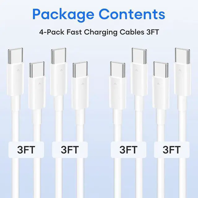 Alt view image 3 of 7 - USB C Cable 4-Pack 3.3FT 60W Fast Charging Cord for iPhone