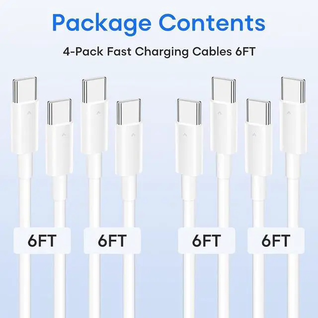 Alt view image 3 of 7 - USB C Cable 4-Pack 6FT 60W Fast Charging Cord for iPhone