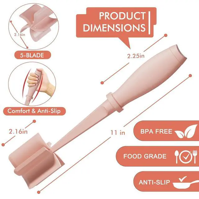 Alt view image 7 of 7 - Upgrade Meat Chopper Hamburger Masher Ground Beef Smasher Utensil Mix Tool