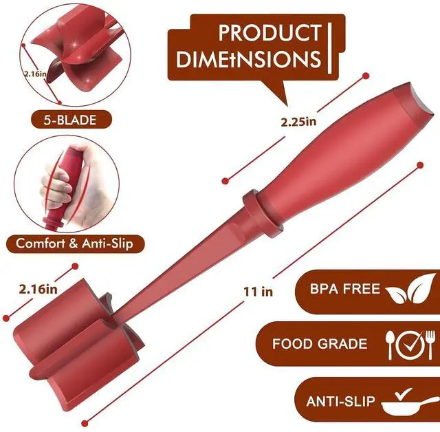 Alt view image 7 of 7 - Upgrade Meat Chopper Hamburger Masher Ground Beef Smasher Utensil Mix Tool
