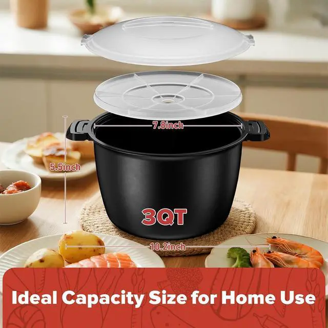 Alt view image 3 of 7 - Large Microwave Cookware Steamer 3 Quart Rice Cooker for Cooking