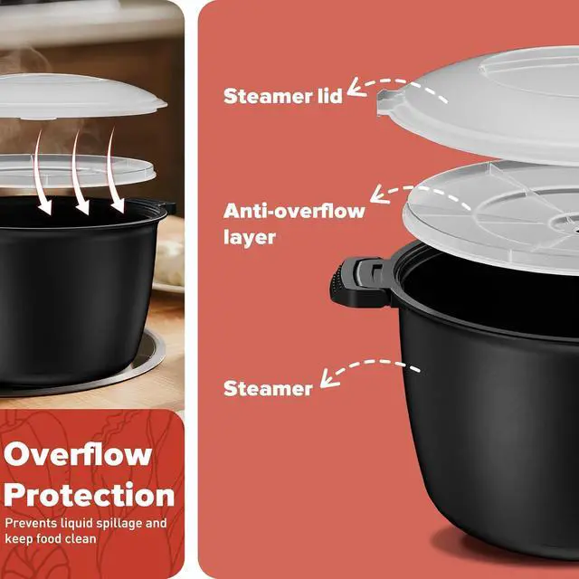 Alt view image 4 of 7 - Large Microwave Cookware Steamer 3 Quart Rice Cooker for Cooking