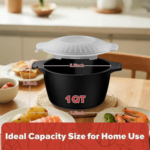Alt view image 7 of 7 - Microwave Cookware Steamer 2QT+1QT