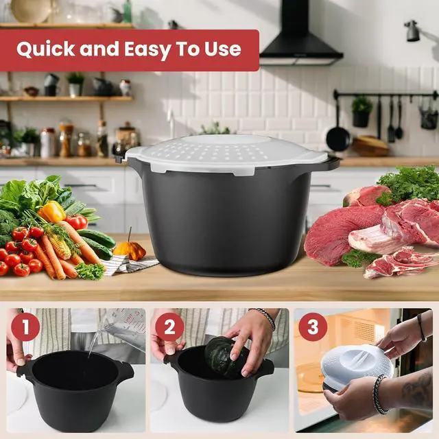Alt view image 4 of 7 - Microwave Cookware Steamer 2QT+1QT