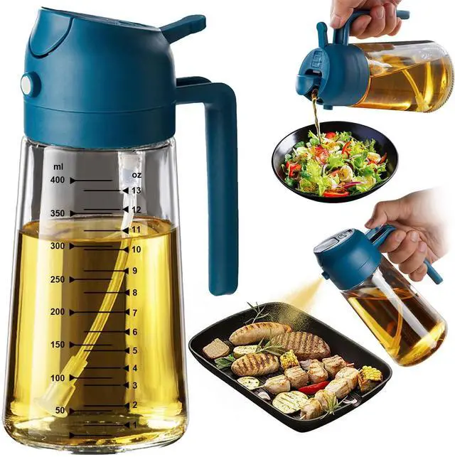 Main image of 16oz/470ml Glass Olive Oil Sprayer for Cooking - 2 in 1 Olive Oil Dispenser for Kitchen Gadgets, Air Fryer, Salad, and BBQ - Navy