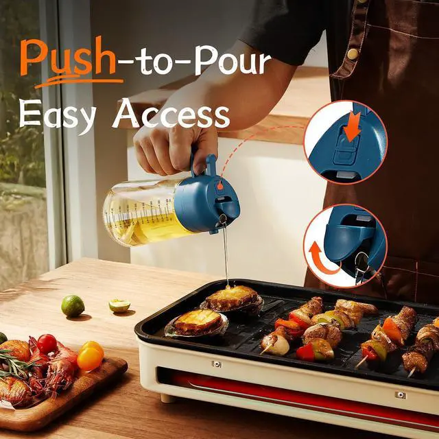 Alt view image 4 of 7 - 16oz/470ml Glass Olive Oil Sprayer for Cooking - 2 in 1 Olive Oil Dispenser for Kitchen Gadgets, Air Fryer, Salad, and BBQ - Navy