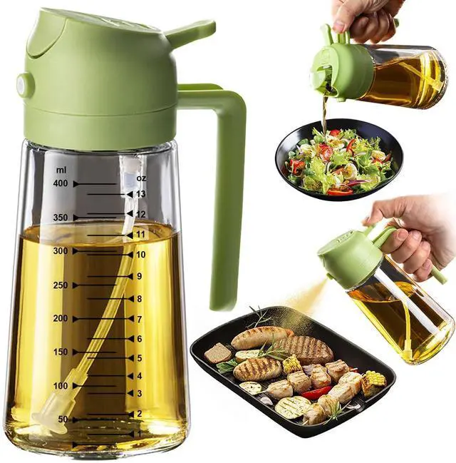 Main image of 16oz/470ml Glass Olive Oil Sprayer for Cooking 2 in 1 Olive Oil Dispenser Bottle for Kitchen Gadgets and Air Fryer Accessories, Salad, BBQ - Green