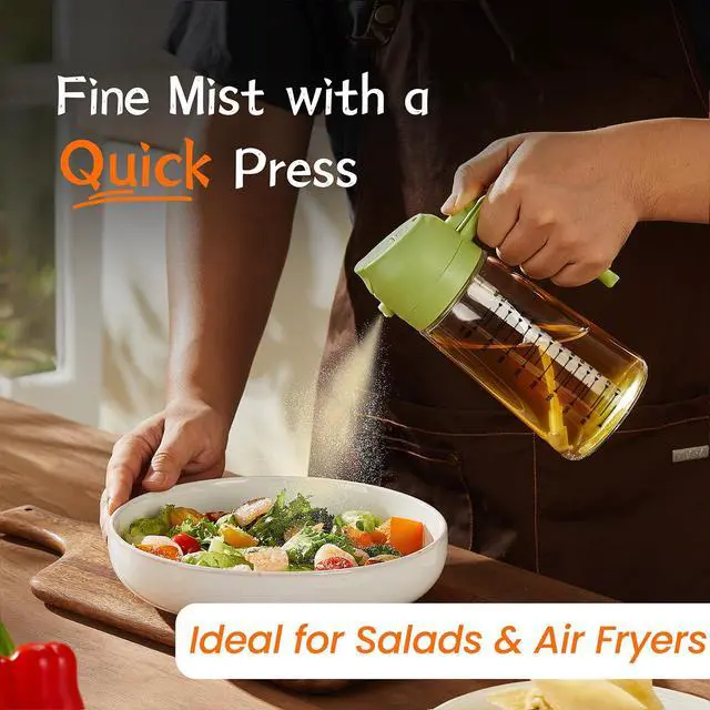 Alt view image 2 of 7 - 16oz/470ml Glass Olive Oil Sprayer for Cooking 2 in 1 Olive Oil Dispenser Bottle for Kitchen Gadgets and Air Fryer Accessories, Salad, BBQ - Green