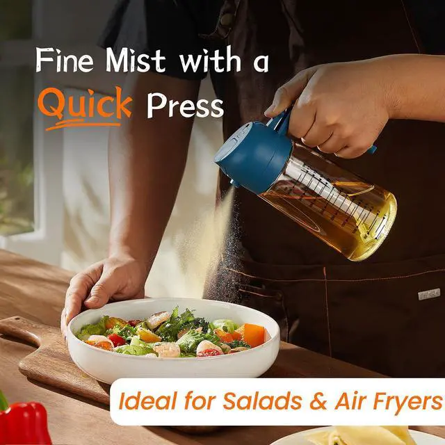Alt view image 2 of 7 - 16oz/470ml Glass Olive Oil Sprayer for Cooking - 2 in 1 Olive Oil Dispenser for Kitchen Gadgets, Air Fryer, Salad, and BBQ - Navy