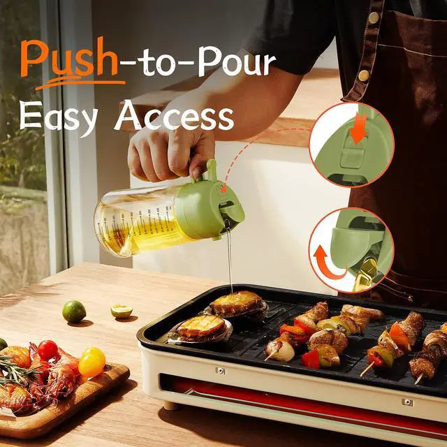 Alt view image 4 of 7 - 16oz/470ml Glass Olive Oil Sprayer for Cooking 2 in 1 Olive Oil Dispenser Bottle for Kitchen Gadgets and Air Fryer Accessories, Salad, BBQ - Green