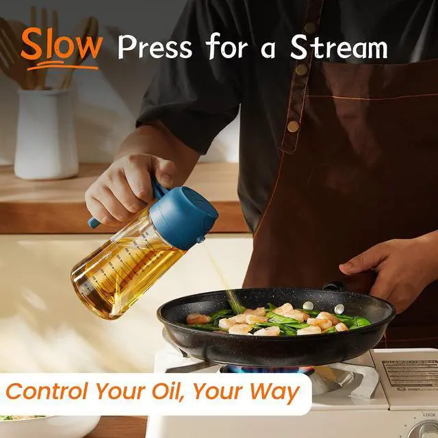 Alt view image 3 of 7 - 16oz/470ml Glass Olive Oil Sprayer for Cooking 2 in 1 Olive Oil Dispenser Bottle for Kitchen Gadgets and Air Fryer Accessories, Salad, BBQ - Black & Navy