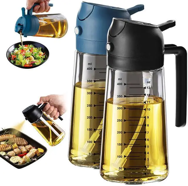Main image of 16oz/470ml Glass Olive Oil Sprayer for Cooking 2 in 1 Olive Oil Dispenser Bottle for Kitchen Gadgets and Air Fryer Accessories, Salad, BBQ - Black & Navy