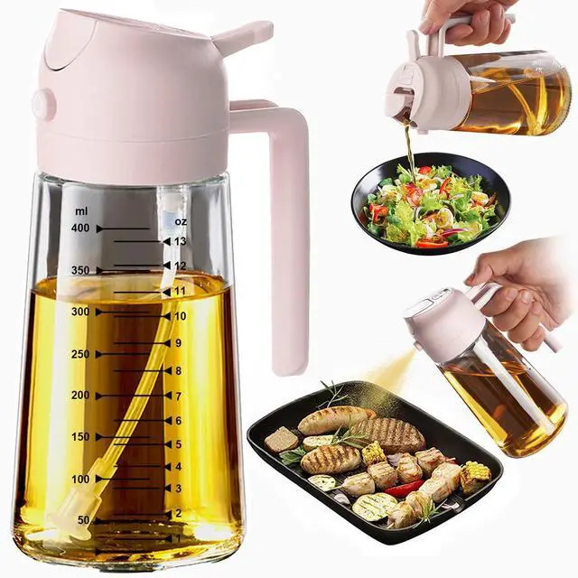 Main image of 16oz/470ml Glass Olive Oil Sprayer for Cooking - 2 in 1 Olive Oil Dispenser for Kitchen Gadgets, Air Fryer, Salad, and BBQ - Peach