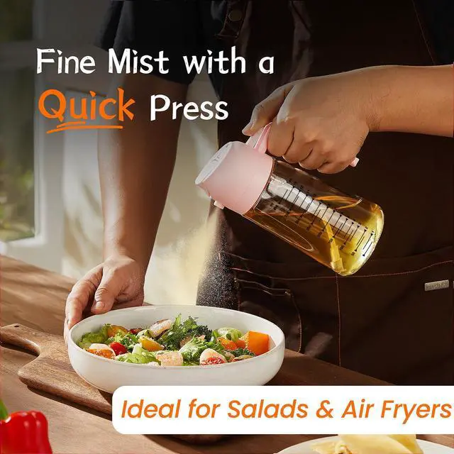 Alt view image 2 of 7 - 16oz/470ml Glass Olive Oil Sprayer for Cooking - 2 in 1 Olive Oil Dispenser for Kitchen Gadgets, Air Fryer, Salad, and BBQ - Peach