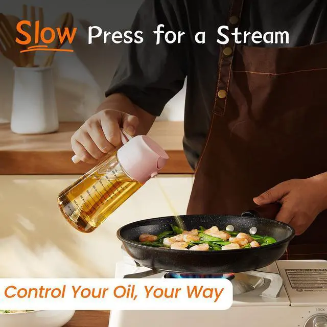 Alt view image 3 of 7 - 16oz/470ml Glass Olive Oil Sprayer for Cooking - 2 in 1 Olive Oil Dispenser for Kitchen Gadgets, Air Fryer, Salad, and BBQ - Peach