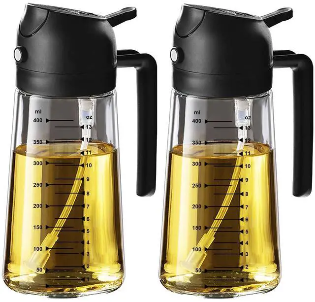 Main image of 16oz/470ml Glass Olive Oil Sprayer for Cooking 2 in 1 Olive Oil Dispenser Bottle for Kitchen Gadgets and Air Fryer Accessories, Salad, BBQ - 2 Black