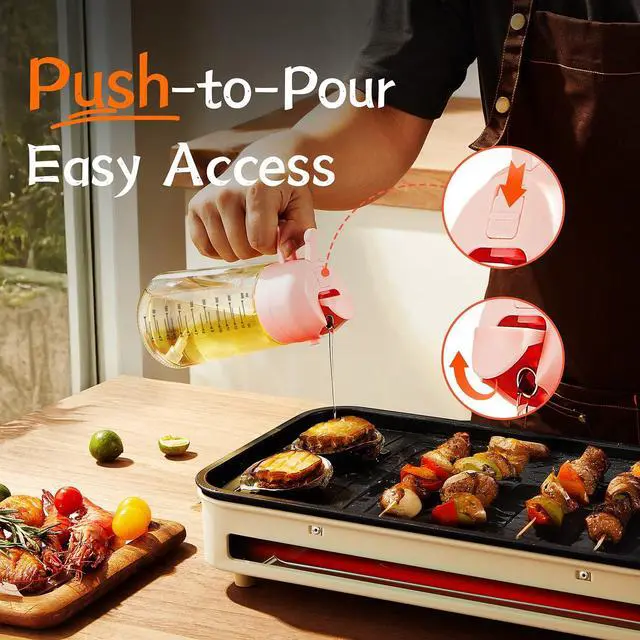 Alt view image 4 of 7 - 16oz/470ml Glass Olive Oil Sprayer for Cooking - 2 in 1 Olive Oil Dispenser for Kitchen Gadgets, Air Fryer, Salad, and BBQ - Peach