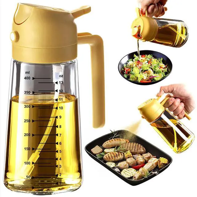Main image of 16oz/470ml Glass Olive Oil Sprayer for Cooking 2 in 1 Olive Oil Dispenser Bottle for Kitchen Gadgets and Air Fryer Accessories, Salad, BBQ - Yellow