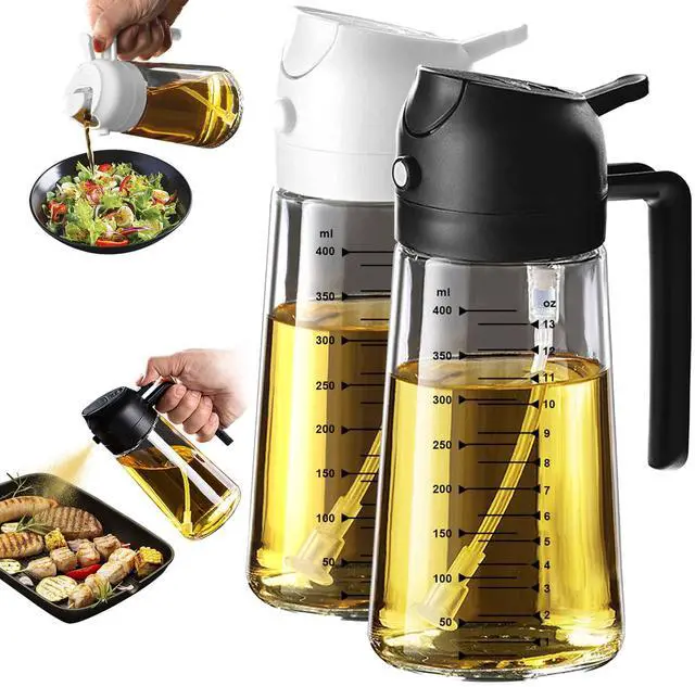 Main image of 16oz/470ml Glass Olive Oil Sprayer for Cooking 2 in 1 Olive Oil Dispenser Bottle for Kitchen Gadgets and Air Fryer Accessories, Salad, BBQ - Black & White