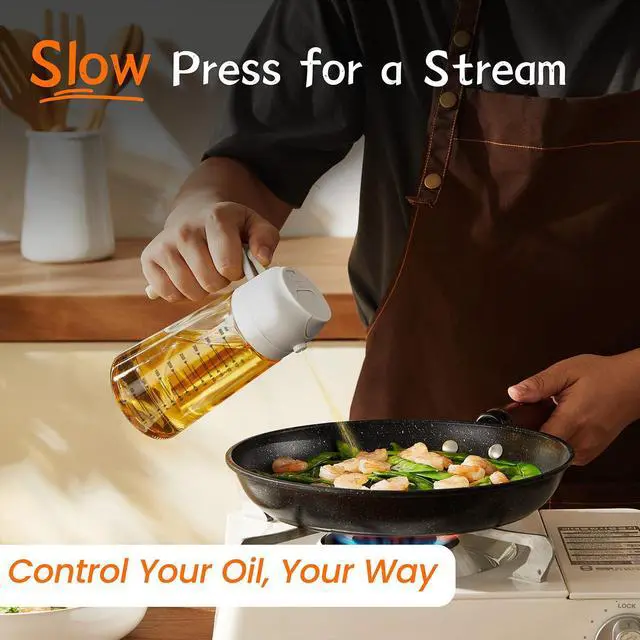 Alt view image 3 of 7 - 16oz/470ml Glass Olive Oil Sprayer for Cooking 2 in 1 Olive Oil Dispenser Bottle for Kitchen Gadgets and Air Fryer Accessories, Salad, BBQ - White