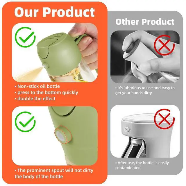 Alt view image 7 of 7 - 16oz/470ml Glass Olive Oil Sprayer for Cooking 2 in 1 Olive Oil Dispenser Bottle for Kitchen Gadgets and Air Fryer Accessories, Salad, BBQ - Green
