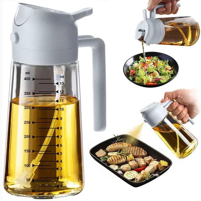 Main image of 16oz/470ml Glass Olive Oil Sprayer for Cooking 2 in 1 Olive Oil Dispenser Bottle for Kitchen Gadgets and Air Fryer Accessories, Salad, BBQ - Ash