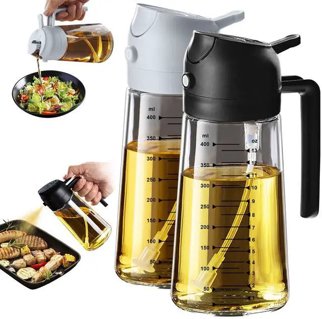 Main image of 16oz/470ml Glass Olive Oil Sprayer for Cooking 2 in 1 Olive Oil Dispenser Bottle for Kitchen Gadgets and Air Fryer Accessories, Salad, BBQ - Black & Ash