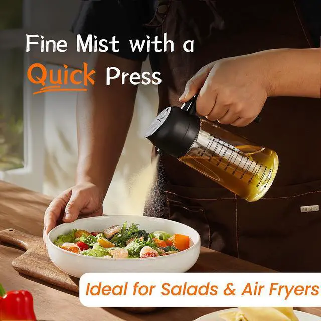 Alt view image 2 of 7 - 16oz/470ml Glass Olive Oil Sprayer for Cooking 2 in 1 Olive Oil Dispenser Bottle for Kitchen Gadgets and Air Fryer Accessories, Salad, BBQ - Black