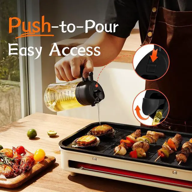 Alt view image 4 of 7 - 16oz/470ml Glass Olive Oil Sprayer for Cooking 2 in 1 Olive Oil Dispenser Bottle for Kitchen Gadgets and Air Fryer Accessories, Salad, BBQ - Black